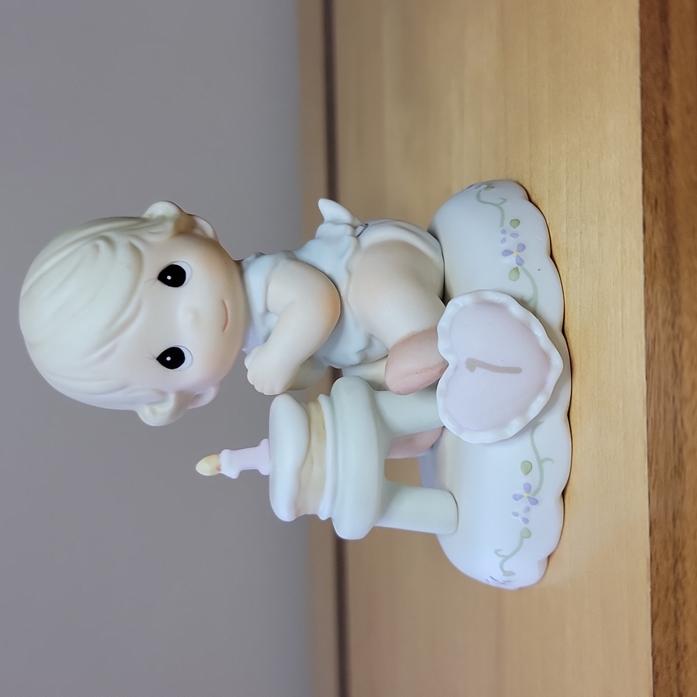 Precious Moments Pink and White First Birthday Figurine